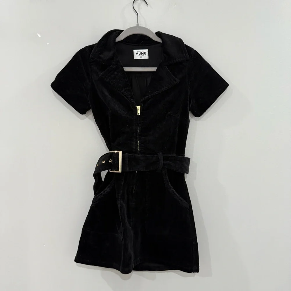 Show Me Your MuMu Dress Outlaw Mini Belted in Corduroy Black